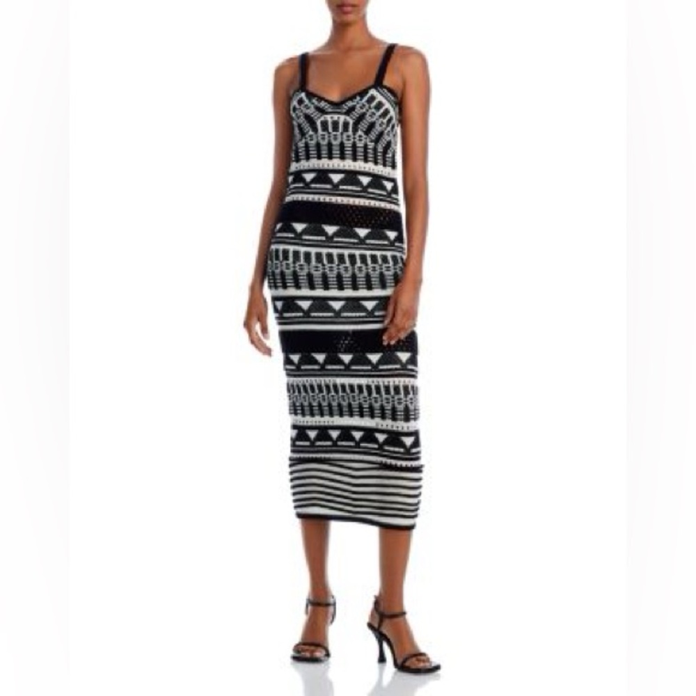 MILLY Geo Jacquard Midi Knit Dress, NWT, L
